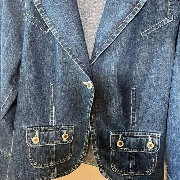 Caribbean Joe Denim Blazer Jacket Sz M - Picture 6 of 7